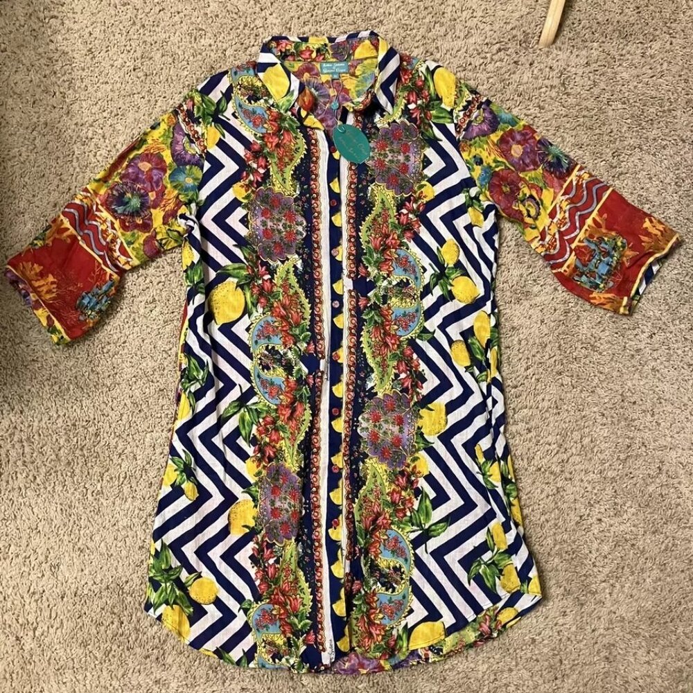 Antica Sartoria Dress GIACOMO CINQUE Boho HIPPIE Shirt Dress - Sz M New!